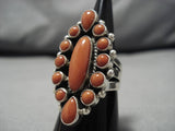 Fabulous Navajo Domed Coral Native American Sterling Silver Ring-Nativo Arts