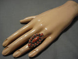 Fabulous Navajo Domed Coral Native American Sterling Silver Ring-Nativo Arts