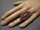 Fabulous Navajo Domed Coral Native American Sterling Silver Ring-Nativo Arts