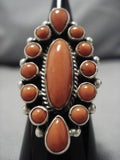 Fabulous Navajo Domed Coral Native American Sterling Silver Ring-Nativo Arts