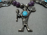 Fabulous Vintage Charm Turquoise Sterling Silver Kachina Native American Jewelry Navajo Necklace Old-Nativo Arts