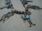 Fabulous Vintage Charm Turquoise Sterling Silver Kachina Native American Jewelry Navajo Necklace Old-Nativo Arts