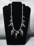 Fabulous Vintage Charm Turquoise Sterling Silver Kachina Native American Jewelry Navajo Necklace Old-Nativo Arts