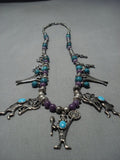 Fabulous Vintage Charm Turquoise Sterling Silver Kachina Native American Jewelry Navajo Necklace Old-Nativo Arts