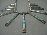 Fabulous Vintage Native American Jewelry Navajo Graduating Inlay Sterling Silver Necklace-Nativo Arts