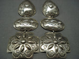 Fabulous Vintage Native American Jewelry Navajo Rose Lincoln Sterling Silver Earrings-Nativo Arts