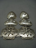 Fabulous Vintage Native American Jewelry Navajo Rose Lincoln Sterling Silver Earrings-Nativo Arts