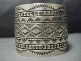 Fabulous Vintage Native American Jewelry Navajo Sterling Silver Deep Stamps Bracelet Old Cuff-Nativo Arts