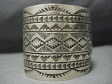 Fabulous Vintage Native American Jewelry Navajo Sterling Silver Deep Stamps Bracelet Old Cuff-Nativo Arts
