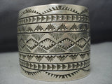 Fabulous Vintage Native American Jewelry Navajo Sterling Silver Deep Stamps Bracelet Old Cuff-Nativo Arts