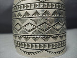 Fabulous Vintage Native American Jewelry Navajo Sterling Silver Deep Stamps Bracelet Old Cuff-Nativo Arts