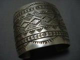 Fabulous Vintage Native American Jewelry Navajo Sterling Silver Deep Stamps Bracelet Old Cuff-Nativo Arts