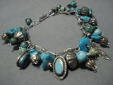 Fabulous Vintage Native American Jewelry Navajo Turquoise Sterling Silver Feather Charm Bracelet-Nativo Arts