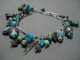 Fabulous Vintage Native American Jewelry Navajo Turquoise Sterling Silver Feather Charm Bracelet-Nativo Arts