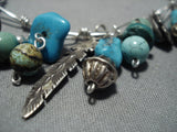 Fabulous Vintage Native American Jewelry Navajo Turquoise Sterling Silver Feather Charm Bracelet-Nativo Arts
