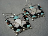 Fabulous Vintage Native American Jewelry Zuni Turquoise Butterfly Inlay Sterling Silver Earrings-Nativo Arts