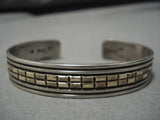 Fabulous Vintage Native American Navajo 14k Gold Alvin Monte Sterling Silver Bracelet Old-Nativo Arts