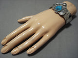 Fabulous Vintage Native American Navajo Blue Diamond Turquoise Sterling Silver Bracelet Old-Nativo Arts