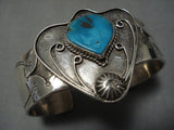 Fabulous Vintage Native American Navajo Blue Diamond Turquoise Sterling Silver Bracelet Old-Nativo Arts