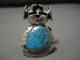 Fabulous Vintage Native American Navajo Nel Morton Important Turquoise Sterling Silver Ring-Nativo Arts