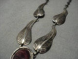 Fabulous Vintage Native American Navajo Purple Spiny Oyster Sterling Silver Leaf Necklace Old-Nativo Arts