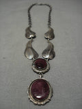 Fabulous Vintage Native American Navajo Purple Spiny Oyster Sterling Silver Leaf Necklace Old-Nativo Arts