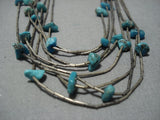 Fabulous Vintage Native American Navajo Sterling Silver Tube Turquoise Necklace Old-Nativo Arts