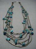 Fabulous Vintage Native American Navajo Sterling Silver Tube Turquoise Necklace Old-Nativo Arts