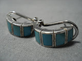 Fabulous Vintage Native American Navajo Sterling Silver Turquoise Inlay Necklace Earrings Set-Nativo Arts