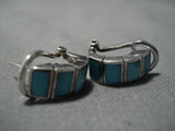 Fabulous Vintage Native American Navajo Sterling Silver Turquoise Inlay Necklace Earrings Set-Nativo Arts