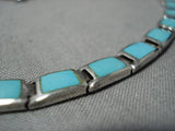 Fabulous Vintage Native American Navajo Sterling Silver Turquoise Inlay Necklace Earrings Set-Nativo Arts