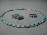 Fabulous Vintage Native American Navajo Sterling Silver Turquoise Inlay Necklace Earrings Set-Nativo Arts