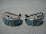 Fabulous Vintage Native American Navajo Sterling Silver Turquoise Inlay Necklace Earrings Set-Nativo Arts