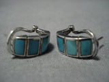 Fabulous Vintage Native American Navajo Sterling Silver Turquoise Inlay Necklace Earrings Set-Nativo Arts