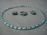 Fabulous Vintage Native American Navajo Sterling Silver Turquoise Inlay Necklace Earrings Set-Nativo Arts
