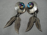 Fabulous Vintage Native American Navajo Turquoise Coeal Sterling Silver Earrings Old-Nativo Arts
