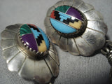Fabulous Vintage Native American Navajo Turquoise Coeal Sterling Silver Earrings Old-Nativo Arts