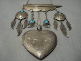 Fabulous Vintage Native American Navajo Turquoise Sterling Silver Feather Necklace Lockett-Nativo Arts