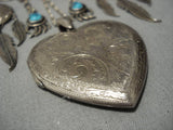 Fabulous Vintage Native American Navajo Turquoise Sterling Silver Feather Necklace Lockett-Nativo Arts
