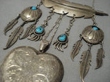 Fabulous Vintage Native American Navajo Turquoise Sterling Silver Feather Necklace Lockett-Nativo Arts