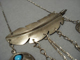 Fabulous Vintage Native American Navajo Turquoise Sterling Silver Feather Necklace Lockett-Nativo Arts