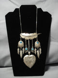 Fabulous Vintage Native American Navajo Turquoise Sterling Silver Feather Necklace Lockett-Nativo Arts