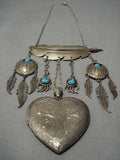 Fabulous Vintage Native American Navajo Turquoise Sterling Silver Feather Necklace Lockett-Nativo Arts