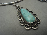 Fabulous Vintage Navajo '3 Tier Turquoise' Native American Jewelry Silver Flower Necklace Old-Nativo Arts