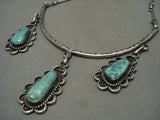 Fabulous Vintage Navajo '3 Tier Turquoise' Native American Jewelry Silver Flower Necklace Old-Nativo Arts