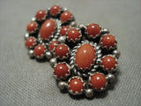 Fabulous Vintage Navajo Coral Snake Eye Native American Jewelry Silver Earrings-Nativo Arts