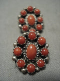 Fabulous Vintage Navajo Coral Snake Eye Native American Jewelry Silver Earrings-Nativo Arts