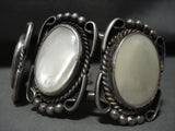 Fabulous Vintage Navajo *domed Mother Of Pearl* Native American Jewelry Silver Bracelet Old-Nativo Arts