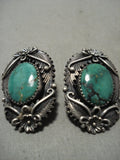 Fabulous Vintage Navajo Green Spider Turquoise Native American Jewelry Silver Earrings Old-Nativo Arts