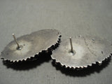Fabulous Vintage Navajo Green Spider Turquoise Native American Jewelry Silver Earrings Old-Nativo Arts